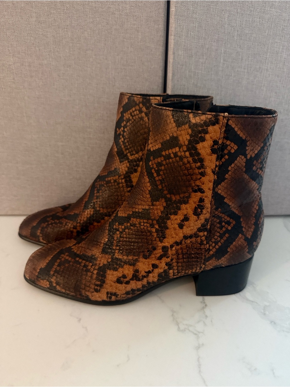 rag & bone Brown Snake-Print Leather Ankle Boots